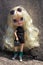Custom doll Blythe with blond hair, black dress and glasses