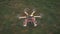 Custom drone hexacopter takes off from the field
