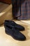 Custom made men`s classic topside suede shoes and checkered suit