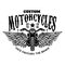 Custom motorcycles. Winged motorbike on white background. Design element for logo, label, emblem, sign, poster.