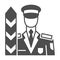Custom official, uniformed officer, barrier solid icon, security concept, border guard vector sign on white background