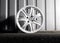 Custom racing car wheel on the asphalt at night isolated