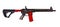 Custom skeletonized AR15 rifle with a black finish and crimson accents HDR