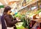 Customer buying romanesco broccoli at market