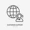 Customer customer line icon, vector pictogram of client support, online assistant. Operator in headset with globe stroke