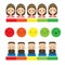 Customer feedback service. Man, woman and abstract rating emoji