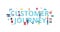 Customer journey banner - shopping people standing by giant words