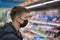 A customer masked coronavirus supermarket are shopping