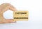 Customer onboarding success symbol. Wooden blocks with words `Customer onboarding` on beautiful white background. Businessman ha