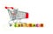 Customer push cart on white with cube alphabets