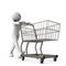 A customer pushing an empty shopping cart. Shopping and stockpiling. Isolated white background.