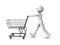 A customer pushing an empty shopping cart. Shopping and stockpiling. A side view. Isolated white background.