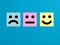 Customer rating, client evaluation, service quality satisfaction or user feedback concepts. Happy, sad and neutral faces on