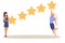 Customer rating. People with stars. Clients satisfaction. Excellent quality. Consumer opinion survey. Service evaluation