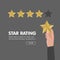 Customer review give a five star. Positive feedback concept. Vector illustration