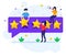 Customer reviews concept, People giving five stars rating and review, positive feedback. Customer Service and User Experience flat