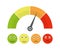 Customer satisfaction meter with different emotions. Vector illustration. Scale color with arrow from red to green and the scale o