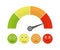 Customer satisfaction meter with different emotions. Vector illustration. Scale color with arrow from red to green and the scale o