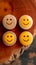 Customer sentiment Smiley faces on wooden buttons convey positive reviews