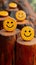 Customer sentiment Smiley faces on wooden buttons convey positive reviews