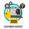 Customer Service Business Concept Sign With Laptop, Gears And Question Mark