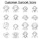 Customer service & Call Center icon set in thin line style