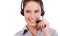 Customer service face, call center studio and happy woman on business chat, discussion or telemarketing sales pitch