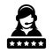 Customer service icon vector female support person profile avatar with a headphone and a star rating for online assistant