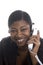 Customer service represenatative beautiful smiling on phone