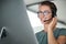 Customer service, woman and happy call center agent giving advice online using a headset. Operator, telemarketing and