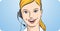 Customer support blond woman smiling with headset