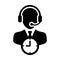 Customer support icon vector with clock symbol and male customer care business service person profile avatar with headphone