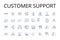 Customer support line icons collection. Client assistance, Patron service, User aid, Consumer help, Guest care, Account