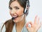 Customer support operator close up portrait. call center smili