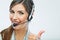 Customer support operator thumb show. call center smiling oper