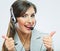 Customer support operator thumb show. call center smiling oper