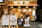 Customers eating inside food restaurant in Osaka, Japan