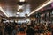 Customers sitting at the tables, eating inside Katz`s Deli in Ne