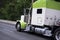 Customized original green big rig semi truck with reach painting