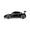 Customized sports car black glyph icon