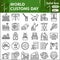 Customs line icon set, security check symbols collection or sketches. Border control solid line linear style signs for