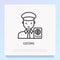 Customs thin line icon: officer checking passport. Modern vector illustration