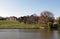 Cusworth Hall and lake, in April 2020.