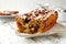 Cut country apple fritter loaf bread cake