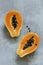 Cut exotic papaya fruit