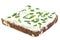 Cut fresh chives on thickly spread cream cheese on dark health bread