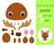 Cut and glue baby sitting moose. Educational paper game for preschool children
