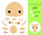 Cut and glue baby sitting yak. Educational paper game for preschool children
