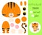 Cut and glue baby tiger. Educational paper game for preschool children