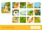 Cut and glue colorful vector image and puzzle learning children game with rabbit in a hat picking carrots in a basket